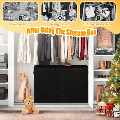 Miniatura 4 de Caja grande de almacenamiento de juguetes con divisor de tapa, organizador de juguetes plegable resistente para niños, cajas de almacenamiento