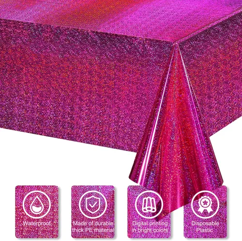 Miniatura 3 de Irenare Paquete de 3 manteles de plástico iridiscentes con láser, papel de aluminio holográfico para fiestas de niñas, bodas, discotecas, bailes