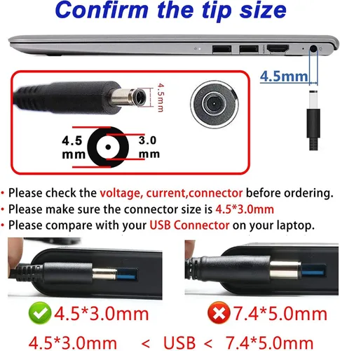 Miniatura 2 de 19.5V 2.31A 45W Nuevo adaptador de CA cable de alimentación para Dell Latitude 12 13 14 7350 7202 3379, XPS 11 12 13 15 9350 9360 9333 L321X L322X