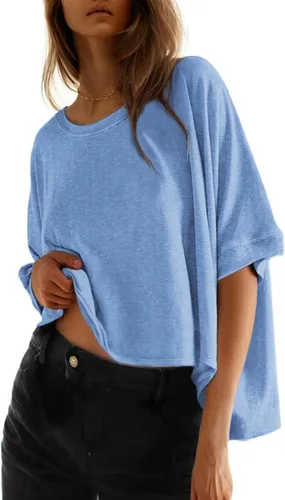 Miniatura 28 de Dokotoo -Camisetas de verano para mujer, color liso, holgadas, de gran tamaño, básicas
