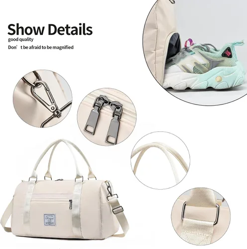 Miniatura 27 de Bolsa de gimnasio con bolsillo húmedo, bolsa de viaje plegable para mujer, bolsa de viaje impermeable para viajes, gimnasio, yoga