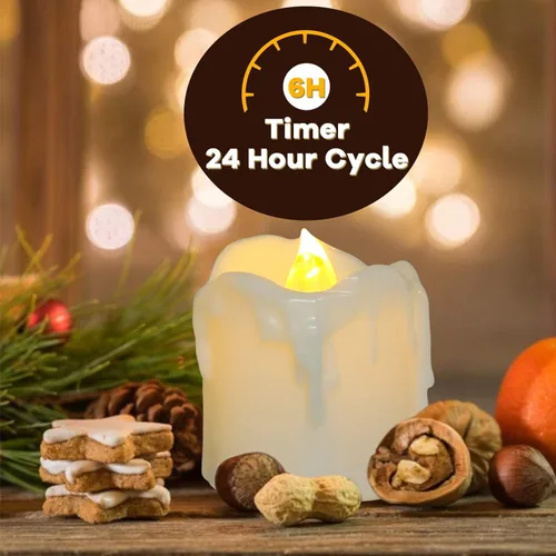 Miniatura 2 de PChero Velas de té de 1.57 x 1.69 pulgadas a pilas con temporizador, 12 velas LED blancas cálidas sin llama parpadeantes, 6 horas encendidas por