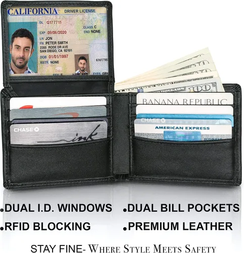 Miniatura 2 de Carteras para hombre con bloqueo RFID Cartera plegable de cuero para hombre Cuero genuino Capacidad adicional Por Stay Fine, Negro -, Classic