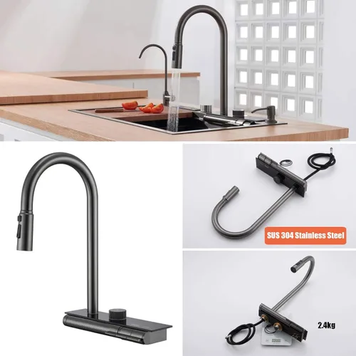 Miniatura 7 de BEITH Fregadero de cocina moderno, fregadero multifunción de 29 x 17 pulgadas, pantalla digital inteligente, cascada de ángulo ajustable con 3 modos