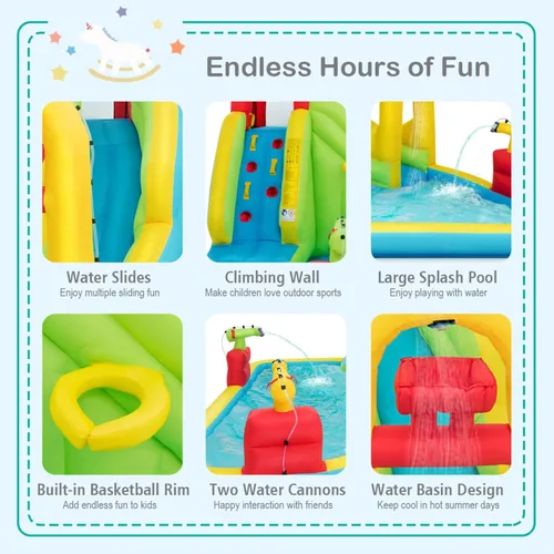 Miniatura 4 de BOUNTECH - Juego inflable 7 en 1, con tobogán acuático, pared de escalada, cañones de agua, aro de baloncesto, alberca poco profunda, incluye bolsa
