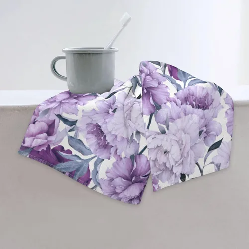 Miniatura 7 de VARUN Toallas largas de mano con flores moradas con hojas verdes, toalla ultra suave, sin costuras, patrón floral, pintura artística, toallas
