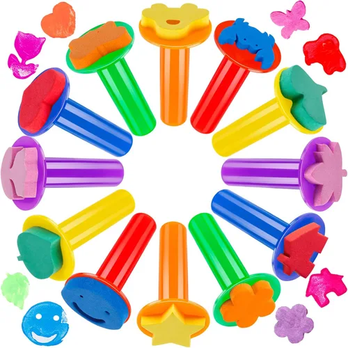 12 sellos de pintura para niños, pinceles de esponja para pintar, sellos de espuma EVA para aprendizaje temprano, pintura de dedos, dibujo,