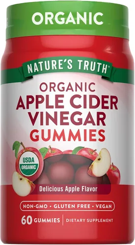 Nature's Truth Gomitas orgánicas de vinagre de sidra de manzana | 60 unidades | Suplemento vegano, sin gluten y sin OMG | USDA Orgánico | Sabor a