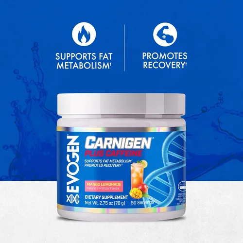 Miniatura 2 de Evogen Carnigen Plus Caffeine - Polvo de carnitina premium Apoya el metabolismo de las grasas y promueve la recuperación Matriz de suplemento