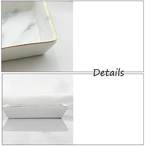 Miniatura 2 de SOCOSY Organizador de anillos de cerámica con borde dorado decoración del hogar regalo de boda mármol grande