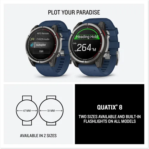 Miniatura 7 de Garmin® quatix® 8, 51 mm, reloj inteligente GPS marino, pantalla AMOLED brillante, controles de trazador de cartas, linterna incorporada