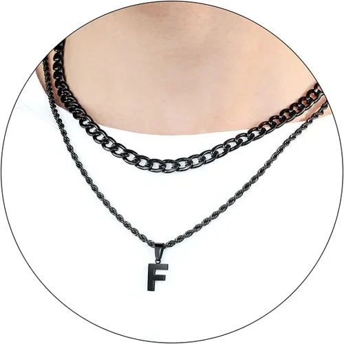 Miniatura 62 de SENRAN Collar con inicial en capas de la A a la Z para hombre, cadena de cuerda torcida de acero inoxidable de 18 a 20 pulgadas, dije de letra