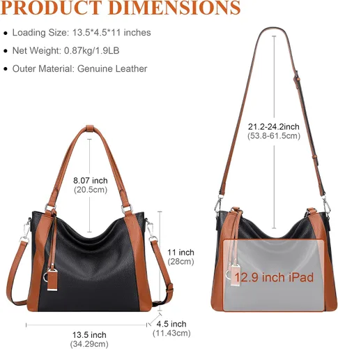 Miniatura 6 de Over Earth Genuine Leather Purses for Women Large Hobo Bags Lady Shoulder Handbags with Detachable Strap