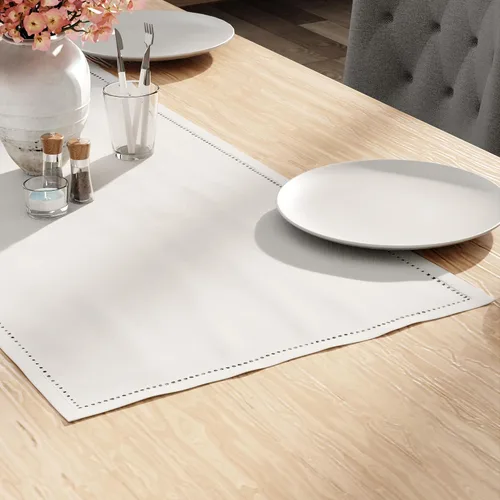 Miniatura 10 de Encasa XO Camino de mesa de comedor de 13 x 59 pulgadas, diseño de dobladillo de algodón puro, gris, lavable a máquina