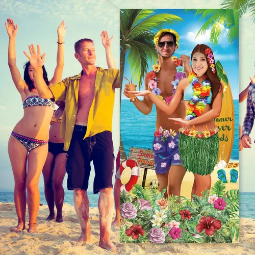 Miniatura 6 de Blulu Pancarta hawaiana de verano de 6 x 3 pies para fotos tropicales de Luau Tiki para parejas, decoración de fiesta hawaiana, decoración de fiesta
