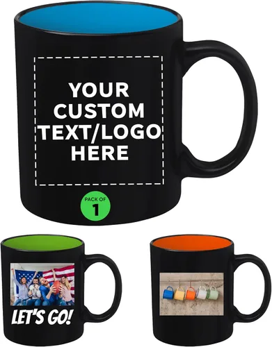 DISCOUNT PROMOS Juego de 1 tazas de café mate de dos tonos, 11 onzas. Texto personalizable, logotipo, gres, vasos, duradero, mango en C, color azul