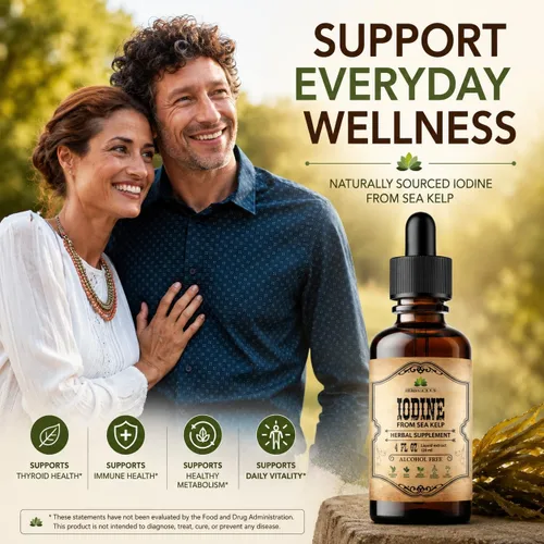 Miniatura 7 de HERBALICIOUS Gotas de yodo – Líquido de yodo natural de algas marinas – Suplemento tiroideo para energía, digestión y apoyo inmunológico – Fórmula