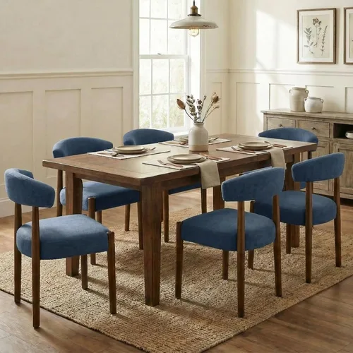 Miniatura 21 de VKNOW Juego de 2 sillas de comedor de madera, modernas sillas de comedor tapizadas con patas de madera de nogal y respaldo curvo, sillas de cocina
