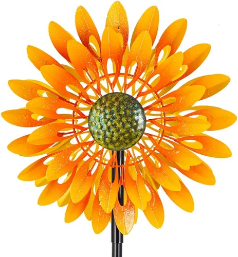 Miniatura 11 de VEWOGARDEN - Molinillo de viento grande de 20" de diámetro, escultura de viento giratoria de metal para exteriores - Arte de jardín, captadores