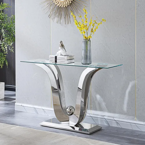 Miniatura 47 de Mesa de centro de cristal de lujo, mesa de centro de sofá de 47 pulgadas con marco de acero inoxidable dorado y parte superior de vidrio negro, mesa
