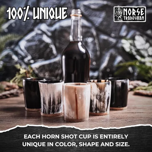 Miniatura 6 de Norse Tradesman Juego de Copas de Cuerno para Beber (4) – Copas de Tamaño Completo de 12 oz con Grabados de Nudos Celtas y Saco de Regalo