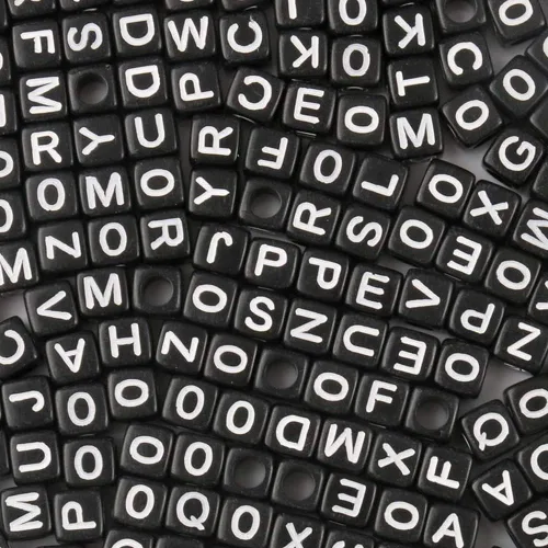 Miniatura 18 de 1200 piezas 4×7mm Cuentas de letras del alfabeto, cuentas acrílicas redondas negras y coloridas, para pulseras y hacer joyas