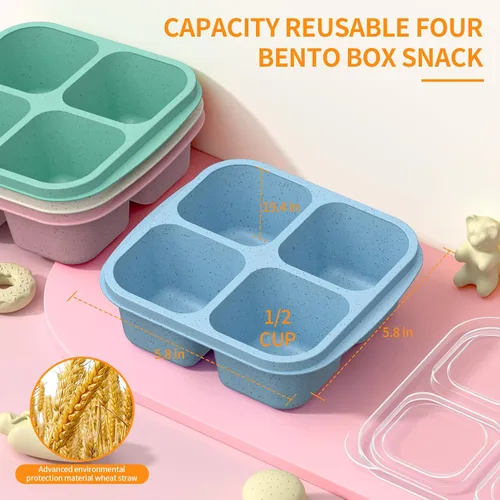 Miniatura 3 de Cajas Bento para Aperitivos (Paquete de 4) - Contenedores Reutilizables de 4 Compartimentos para Preparación de Comida para Niños y Adultos