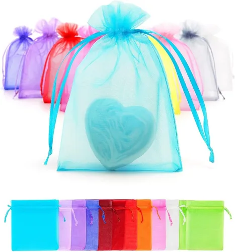 Miniatura 3 de 100 bolsas de organza transparentes con cordón para joyas, recuerdos de boda, suministros de fiesta, dulces, perfumes, cosméticos, eventos Amarillo