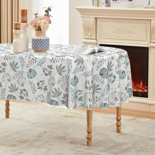 Miniatura 12 de Horaldaily Mantel rectangular de otoño de 60 x 104 pulgadas, diseño de calabazas y hojas azules de cosecha de otoño de Acción de Gracias