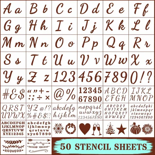 DLY Lifestyle Plantillas de letras grandes para pintar sobre madera, 50 plantillas de alfabeto y números para manualidades reutilizables, letras