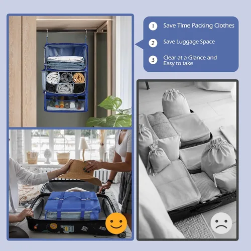 Miniatura 4 de Surblue Estantes colgantes, bolsa de almacenamiento de viaje, cubo de embalaje de compresión para maleta, organizador de armario portátil plegable