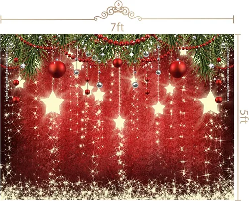 Miniatura 6 de Telón de fondo rojo de Navidad de 7x5 pies con estrellas brillantes para fotos, telón de fondo de Navidad con estrellas brillantes para decoraciones
