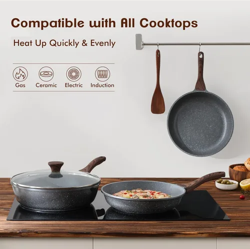 Miniatura 6 de SENSARTE Sartenes antiadherentes con revestimiento de granito suizo, sartenes para tortilla, juego de ollas de cocina saludables para chef, libres