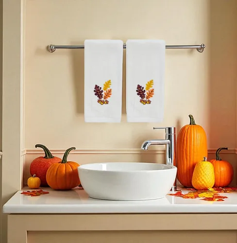 Miniatura 8 de Serfina Home Harvest - Toallas de mano para baño, diseño bordado de hojas de otoño grises y grises, 100% algodón, 16 x 25 pulgadas, juego de 2 piezas