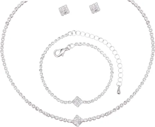 HONGLU Elegant Bridal Crystal Necklace Earrings Bracelet Set Wedding Jewelry Sets Choker Necklace Prom Formal Costume Accessories for Bride