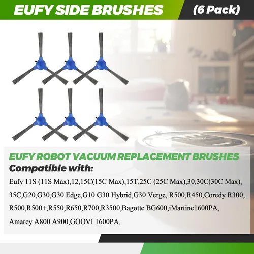 Miniatura 7 de Cepillo lateral - Repuesto para Eufy RoboVac 11S, 12, 15T, 15C, 25C, 30, 30C, 35C, 11S Max y 25C Max. G10, G20, G30, Edge, G30 Hybrid, Reemplazo