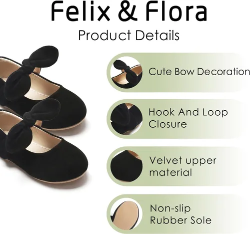 Miniatura 4 de Felix & Flora - Zapatos bajos de vestir con flores para niña pequeña, tipo balerina, para fiesta, escuela y boda