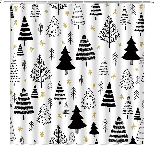 Miniatura 9 de GCTNBJL Cortina de ducha navideña para RV, diseño de árbol de pino, copo de nieve, estrella, bosque, vacaciones de invierno, naturaleza rústica