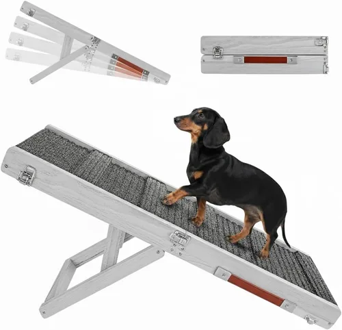 Miniatura 13 de Rampa para perros mejorada 2026 para sofá, rampa plegable para perros pequeños para sofá, 4 alturas ajustables de 13 a 21 pulgadas, escalones