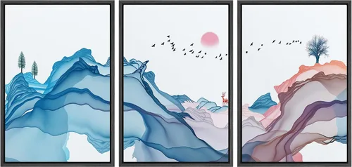 Miniatura 137 de NWT Lienzo enmarcado para pared, juego de arte en acuarela pastel, bosque de montaña oscura, naturaleza silvestre, ilustraciones de arte moderno