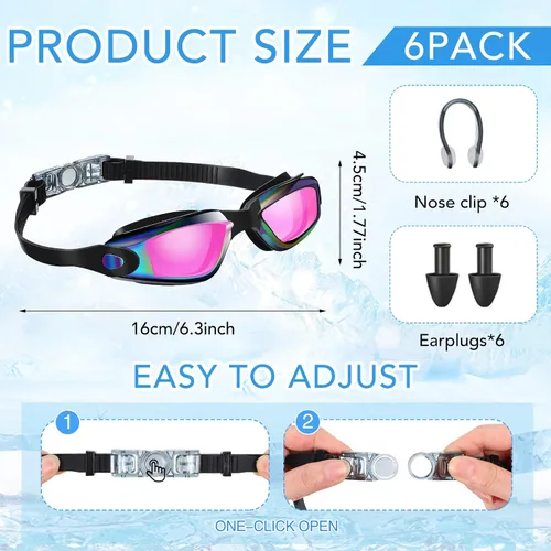 Miniatura 2 de Fabbay Paquete de 6 gafas de natación antivaho sin fugas, protección completa, para adultos, mujeres, hombres y jóvenes