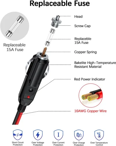 Miniatura 3 de Adaptador divisor de encendedor de cigarrillos para automóvil, 2 enchufes, cable de extensión de salida múltiple de 12 V-24 V, doble enchufe hembra