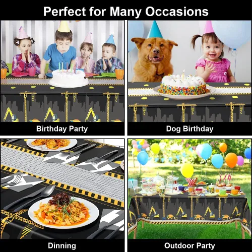 Miniatura 7 de 2 manteles de construcción desechables de plástico, suministros para fiestas de cumpleaños, manteles rectangulares de camión volquete para niños