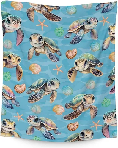Miniatura 12 de Manta de tortuga marina, suave, mullida y cálida, manta pequeña de 30 x 40 pulgadas para sofá, oficina, bonita manta rosa para niños