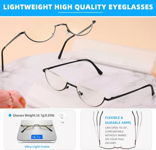 Miniatura 5 de Half Lens Reading Glasses Blue Light Blocking, Half Moon Frame Semi Rim Spring Hinge Readers with Case for Men Women