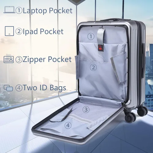 Miniatura 2 de TydeCkare Equipaje de mano de 20 pulgadas con bolsillo frontal con cremallera, 45L, maleta rígida ligera de ABS + PC con bloqueo TSA y ruedas