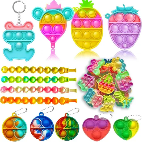 Miniatura 2 de Paquete de 125 juguetes para la ansiedad, regalos de fiesta, juego sensorial de burbujas seleccionadas al azar, 65 calcomanías, regalos para niños