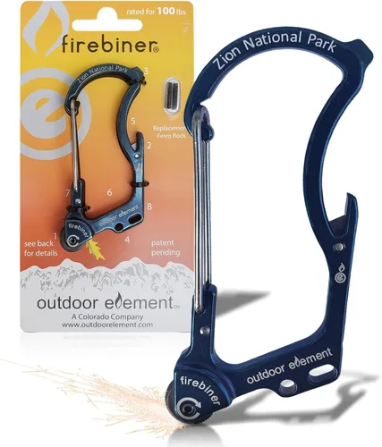Miniatura 31 de OUTDOOR ELEMENT Firebiner Custom Engraved 6-in-1 Fire Starter Carabiner Multitool – Survival Gear EDC Keychain with Utility Blade, Bottle Opener