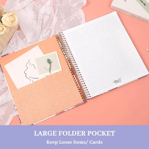 Miniatura 5 de CAGIE Cuaderno en espiral de tapa dura 8.5 x 11, cuaderno en espiral floral de 200 páginas con bolsillos, cuadernos encuadernados en espiral grandes
