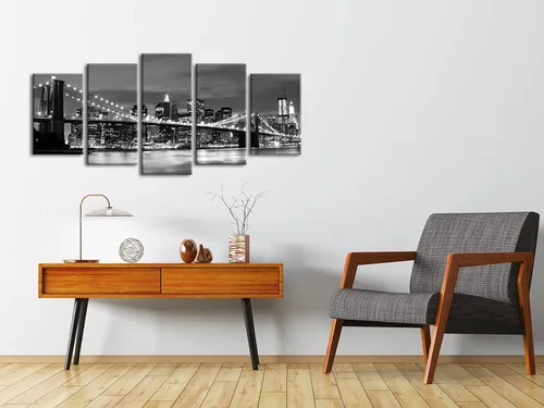 Miniatura 3 de Wieco Art Lienzo decorativo para pared con diseño de puente de Brooklyn de Nueva York, 5 paneles, arte de paisaje moderno, imágenes abstractas a